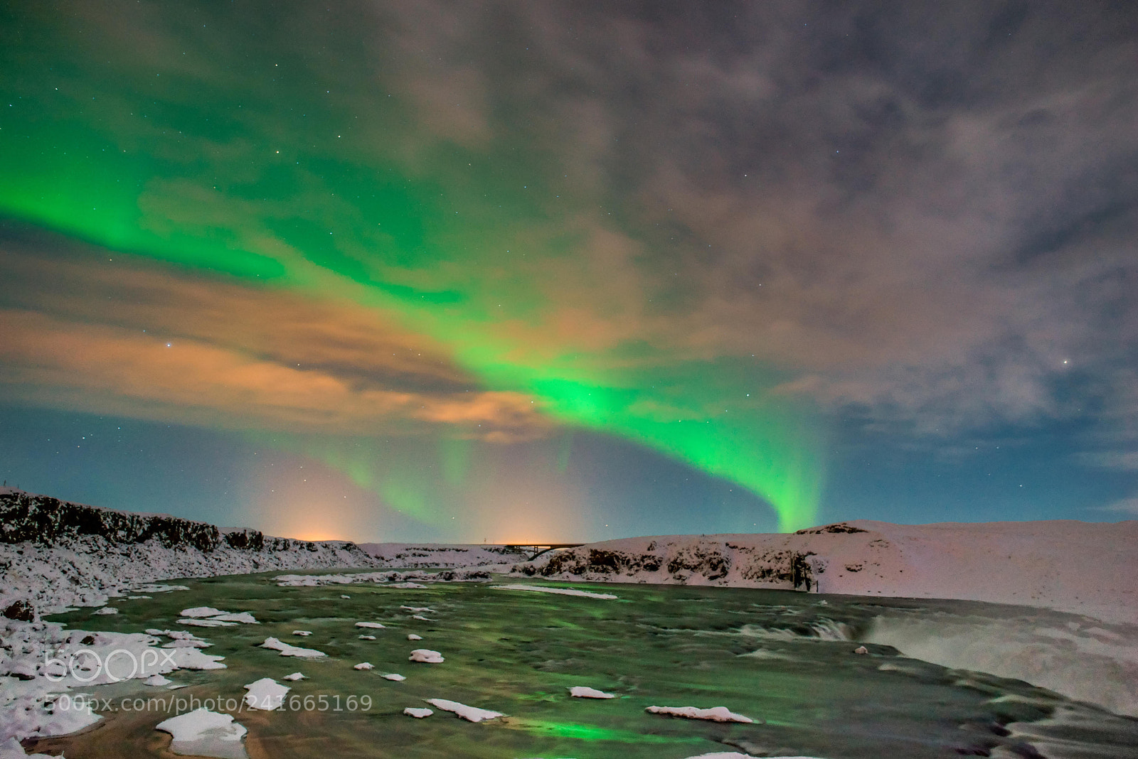 Sony a7R sample photo. Aurora over urriðafoss photography