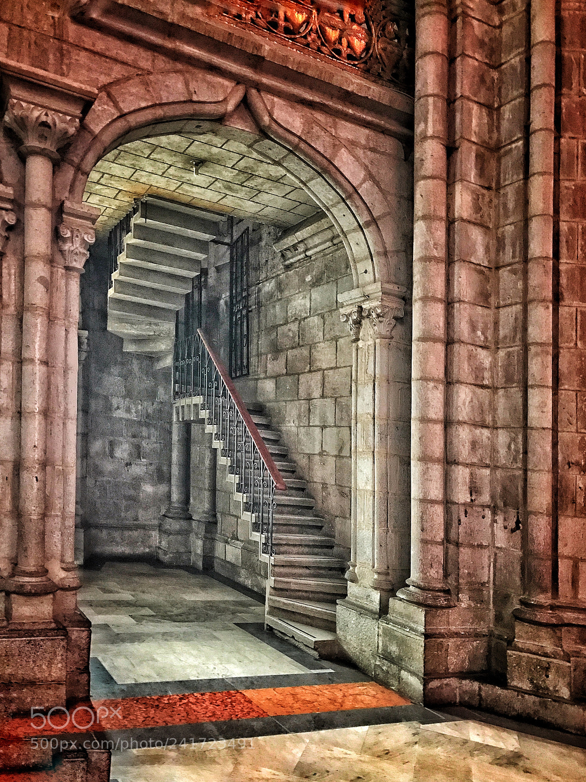 Apple iPhone 7 Plus sample photo. Staircase in the basilica photography