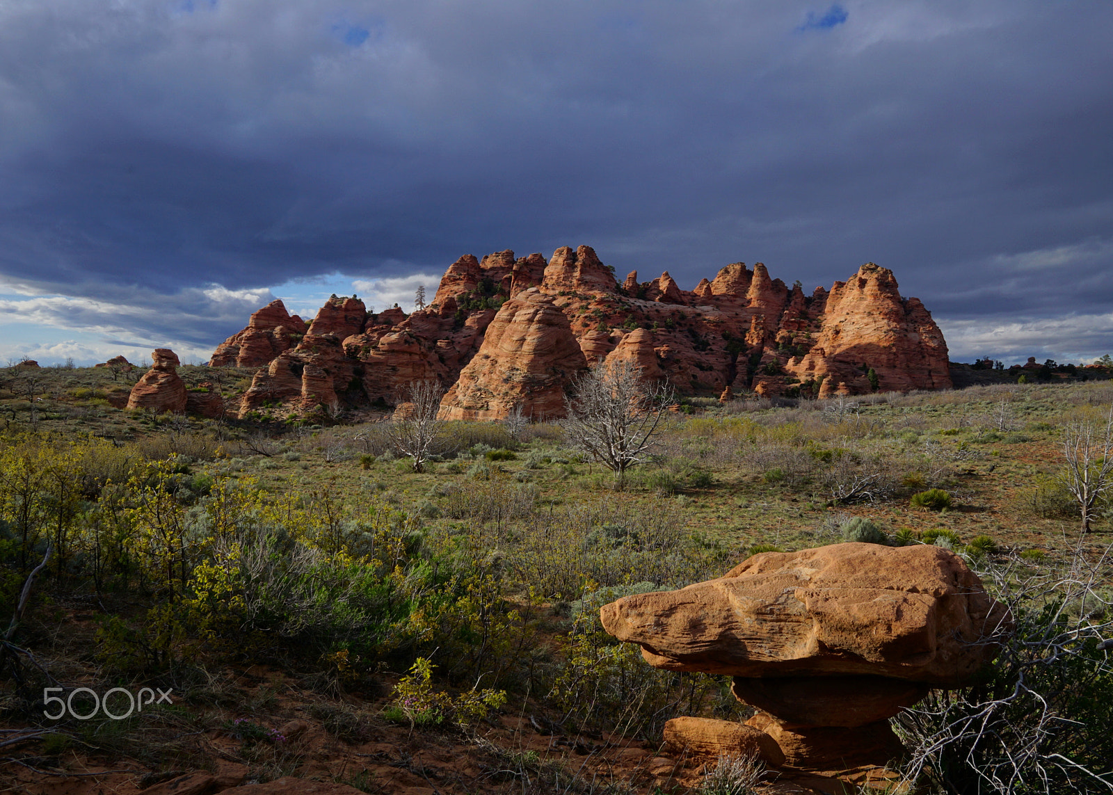 Sony a6000 + Sigma 19mm F2.8 EX DN sample photo. Evening stormclouds on a redrock plateau photography