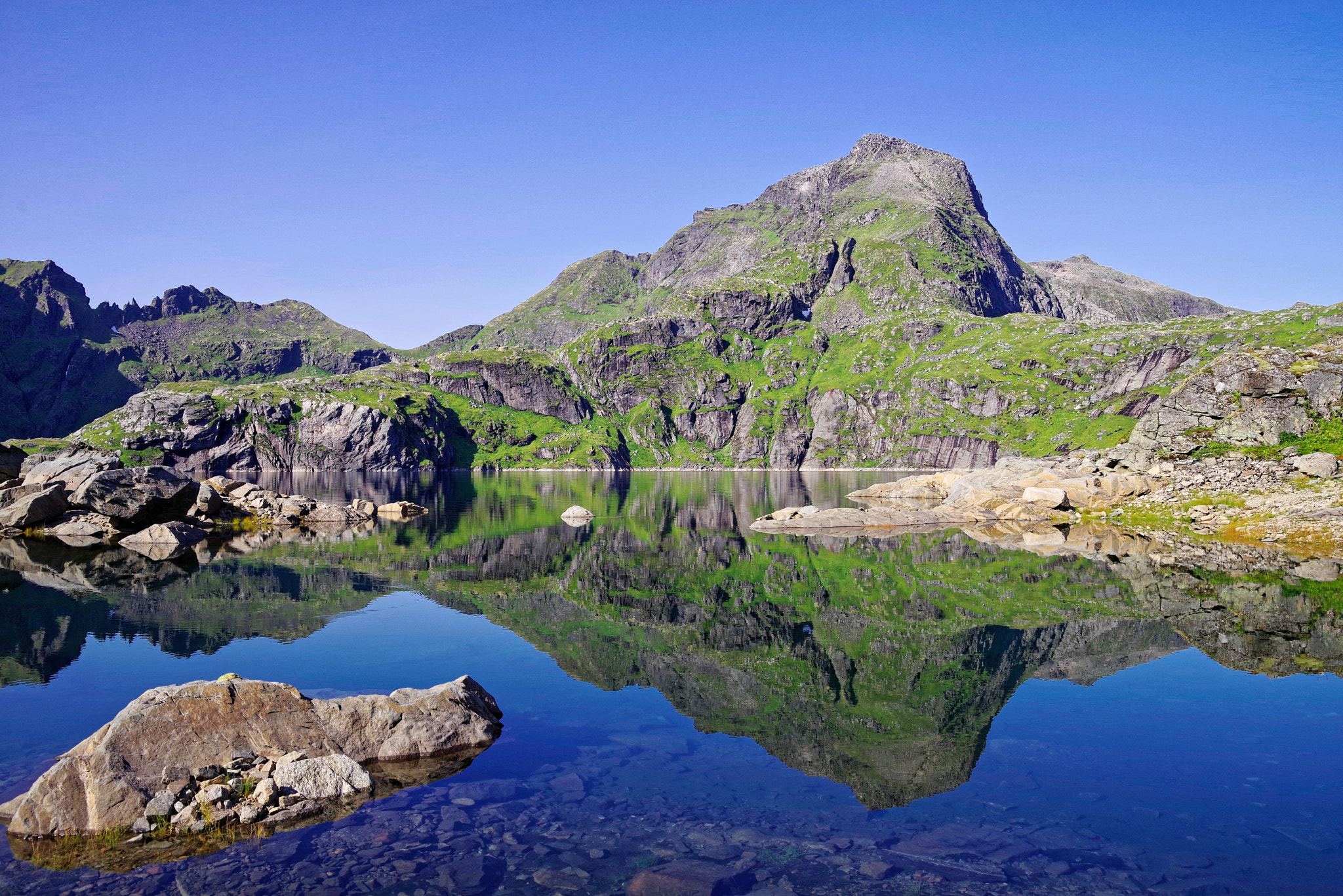 Pentax K-1 sample photo. Lofoten mirror: hermannsdalstinden photography