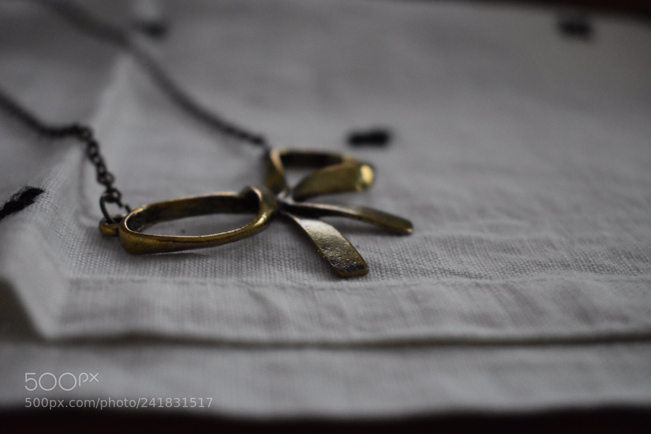 Nikon D3400 sample photo. Antique bronze, bow necklace photography