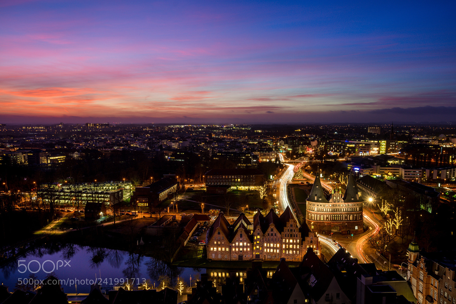 Sony a7R sample photo. Sunset over holstentor, luebeck photography