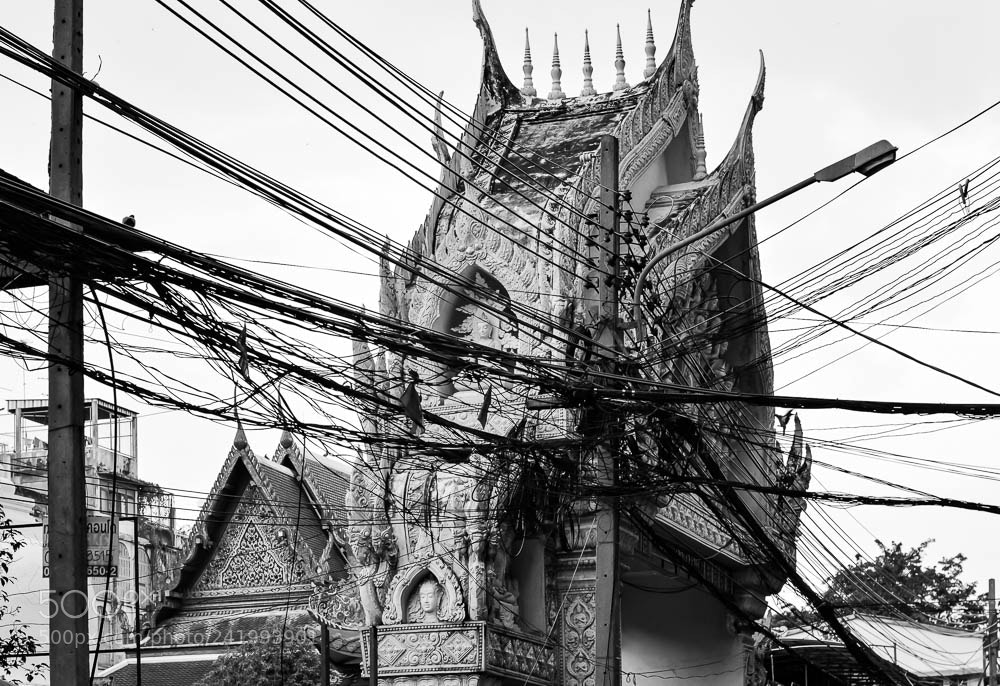 Nikon D3200 sample photo. Thai temple and cables photography