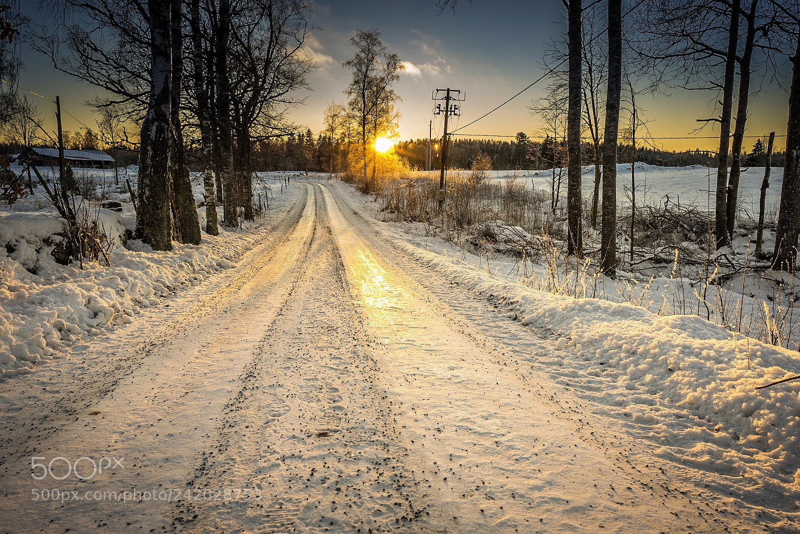 Sony a7R sample photo. Sunset, the winter road photography