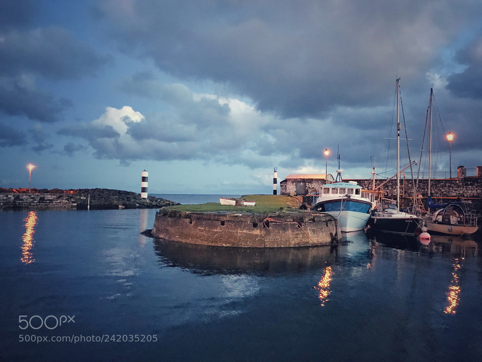 Apple iPhone 7 sample photo. Carnlough harbour - dusk photography