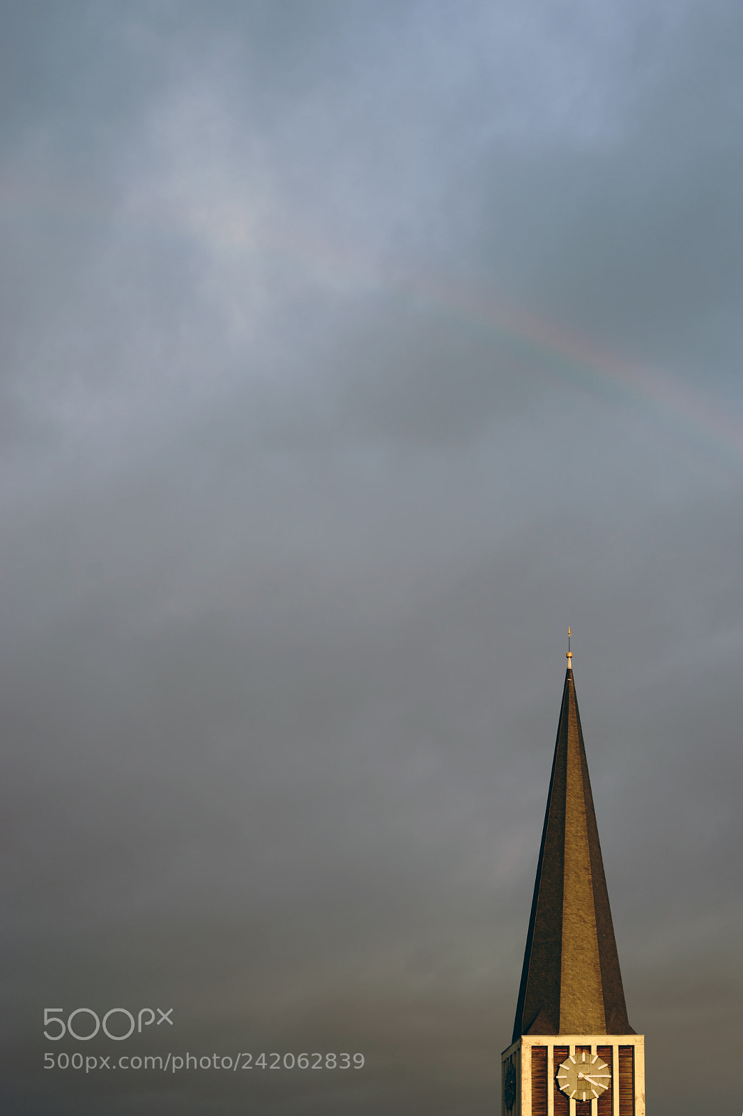 Sony a7 II sample photo. Church tower with rainbow photography