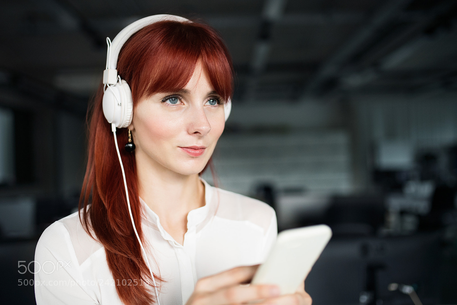 Nikon D5 sample photo. Businesswoman with earphones and photography