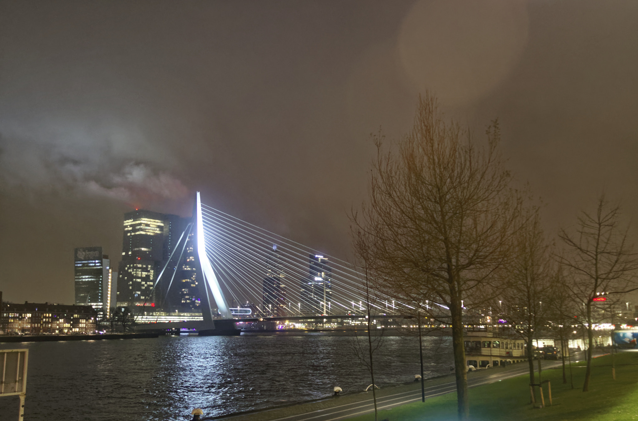 Nikon D500 + Nikon AF Nikkor 24mm F2.8D sample photo. Erasmus bridge at night photography