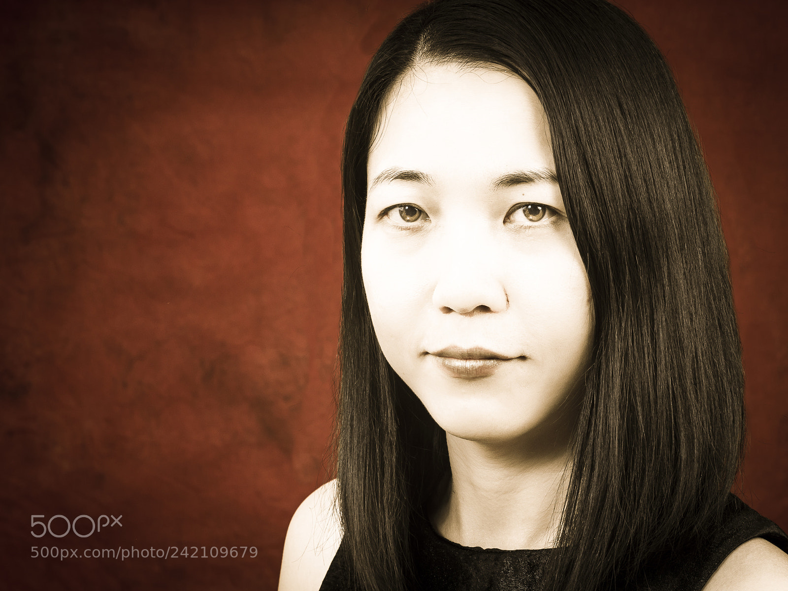 Olympus OM-D E-M1 sample photo. Asian girl on red photography