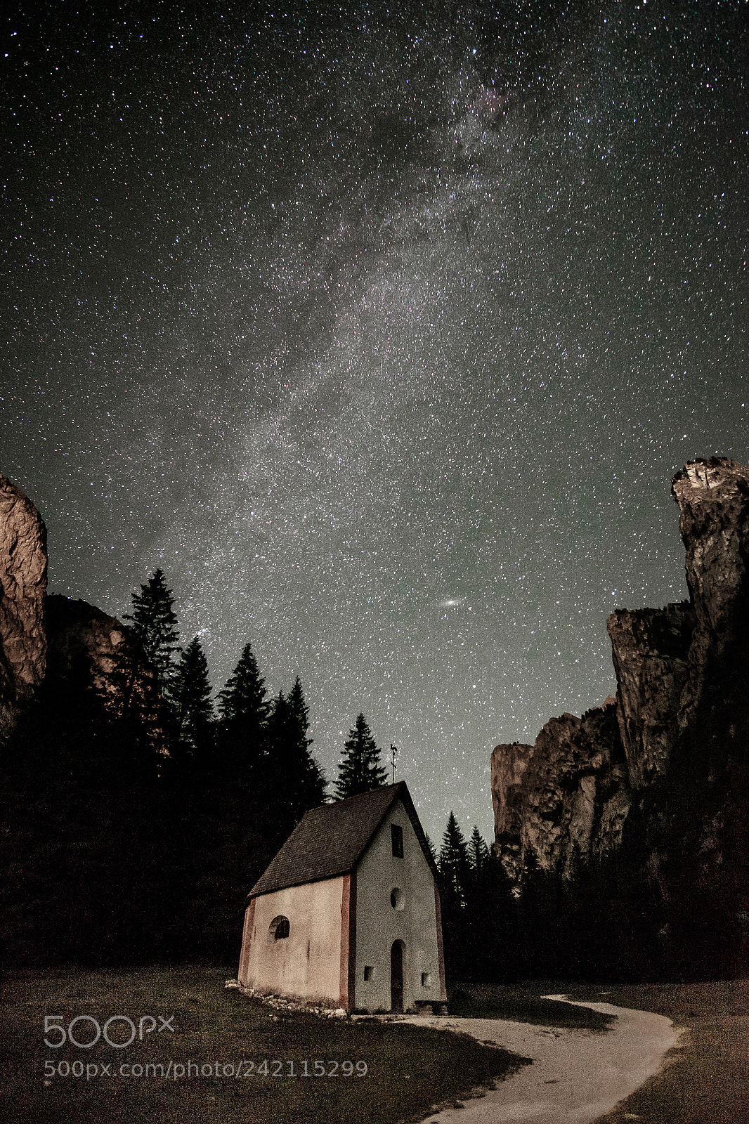 Fujifilm X-T1 sample photo. Chapel under milky way photography
