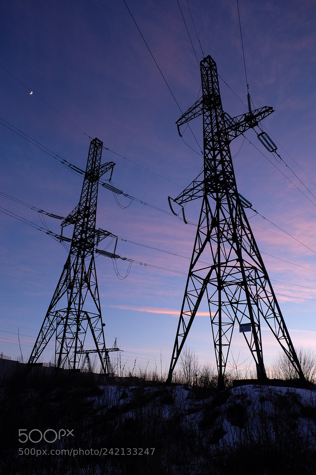 Fujifilm X-M1 sample photo. Electric powerlines against evening photography