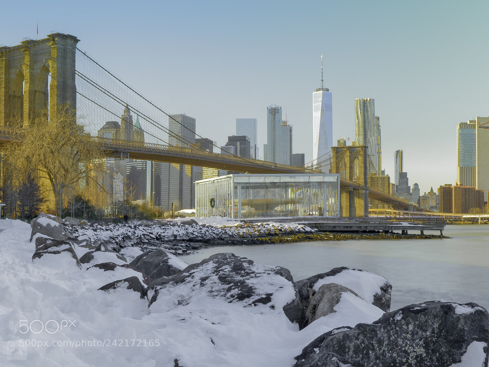 Panasonic Lumix DC-GH5 sample photo. Brooklyn bridge snowy carousel photography