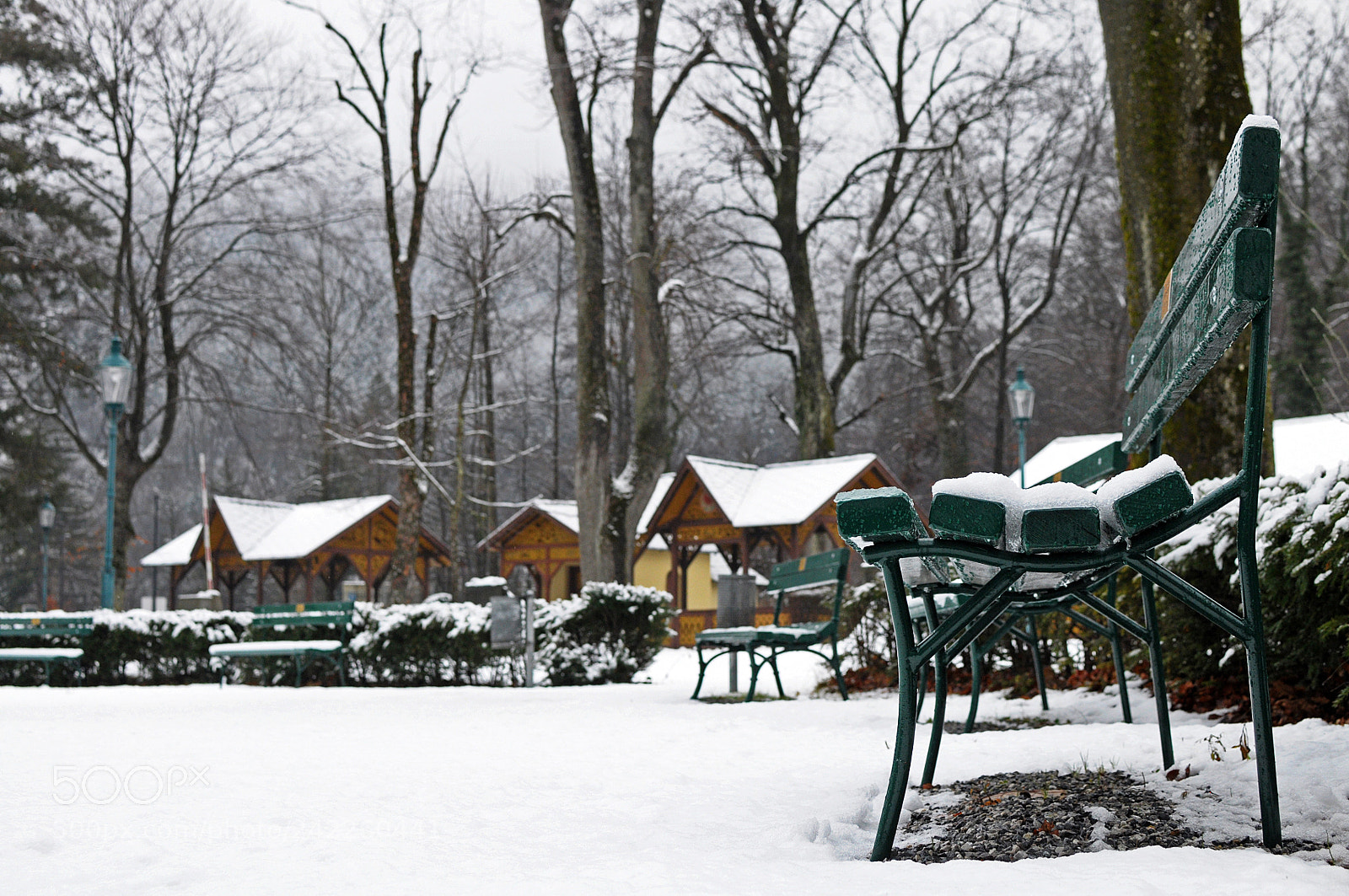 Nikon D5000 sample photo. Wintry bench photography