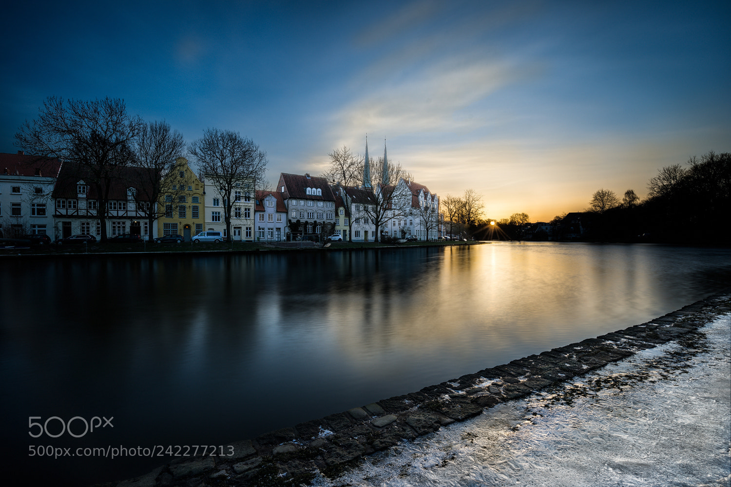 Sony a7R sample photo. Sunrise over obertrave, luebeck photography