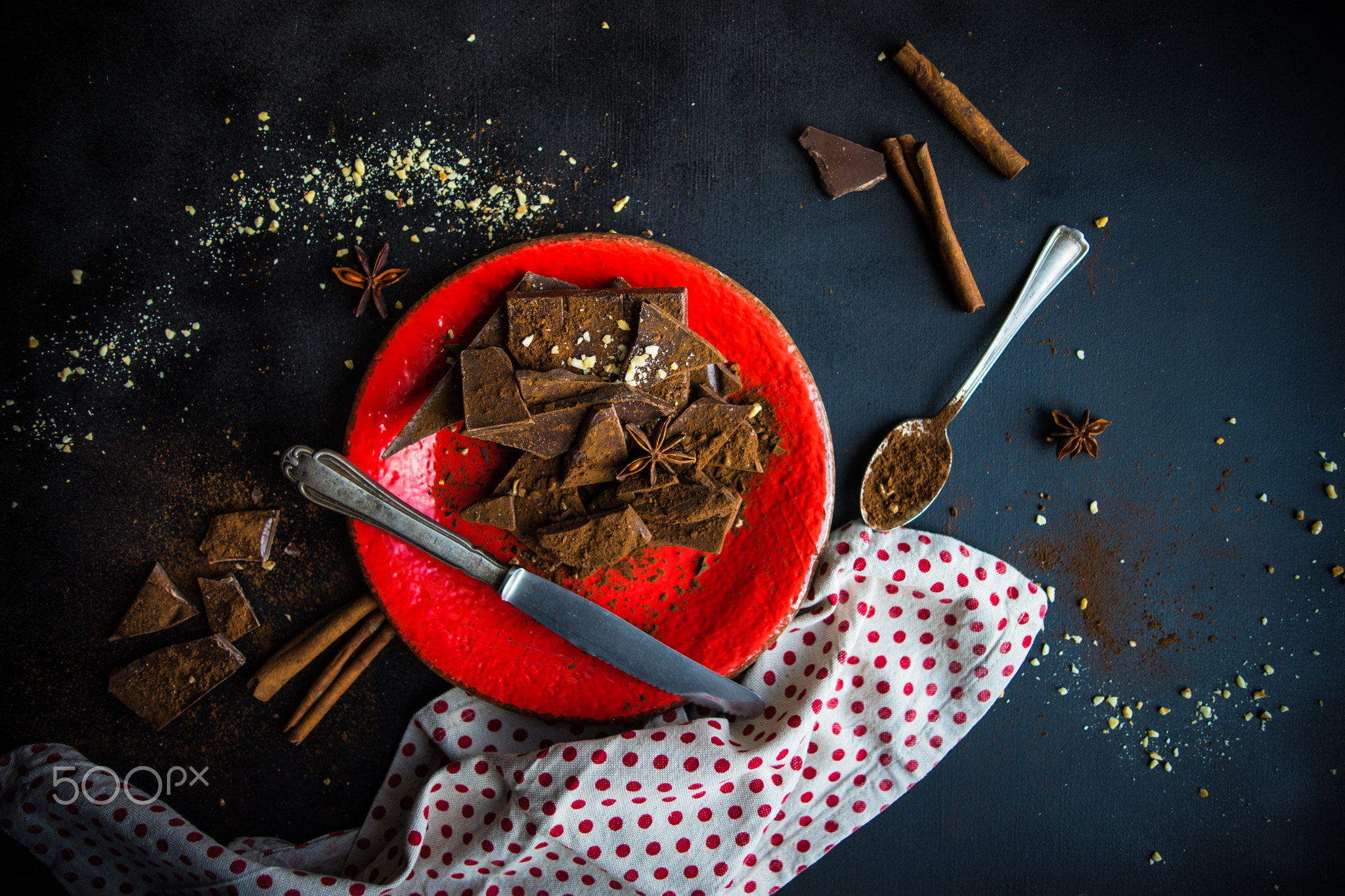 Culinary concept with different types of chocolate