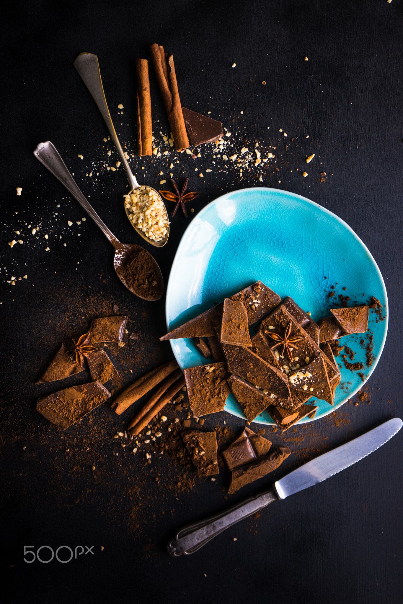 Culinary concept with different types of chocolate