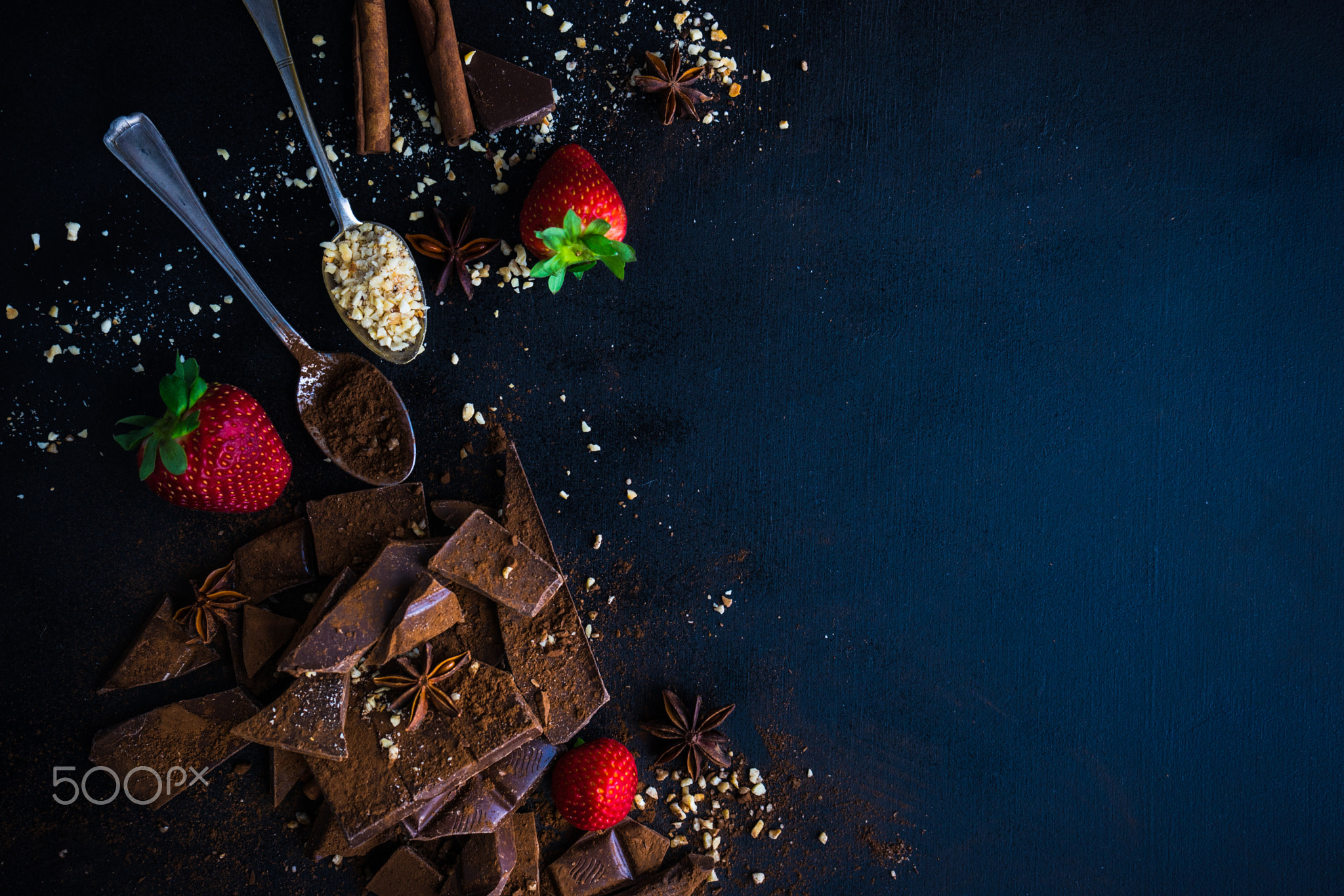 Culinary concept with different types of chocolate