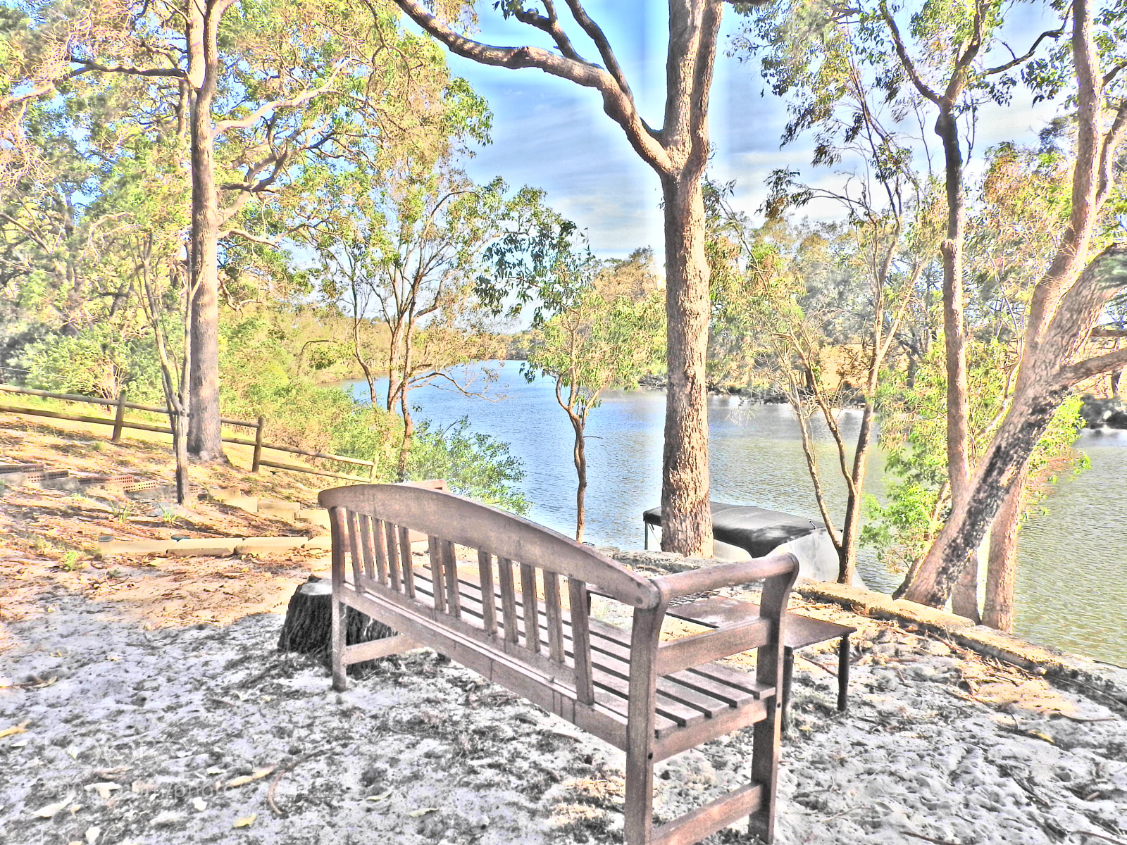 Nikon Coolpix P610 sample photo. Bench on murray river photography