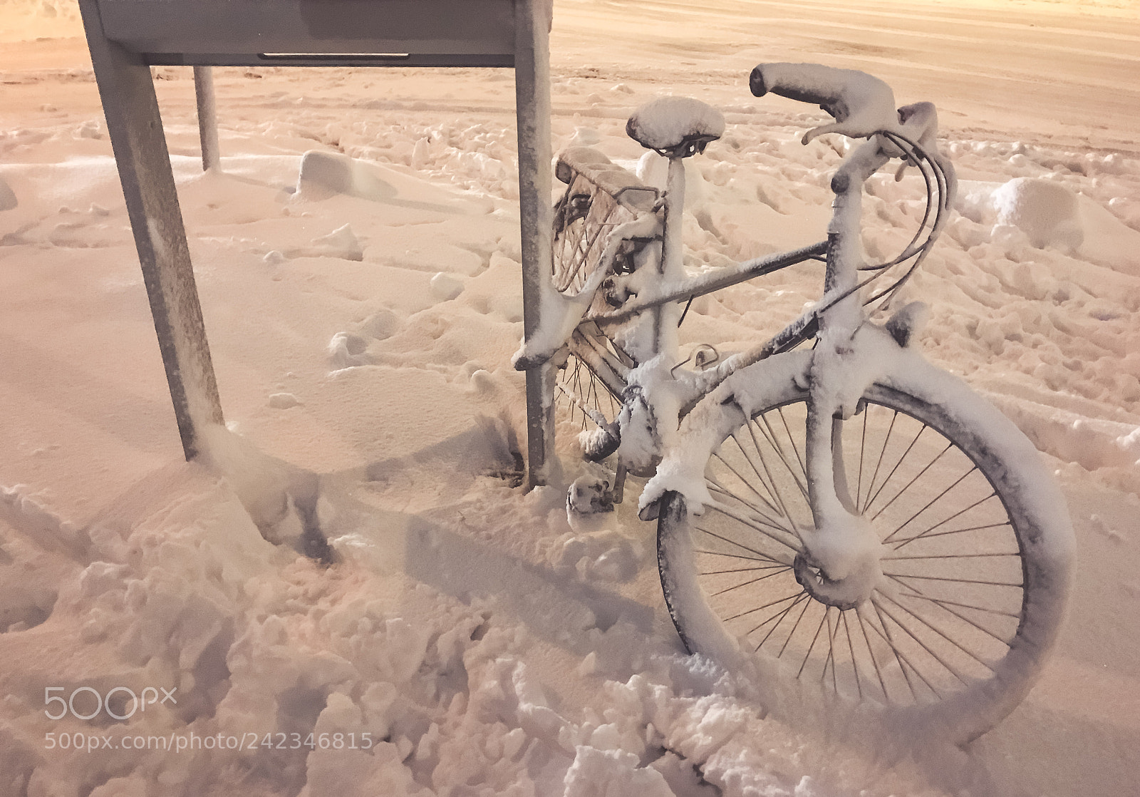 Apple iPhone 7 sample photo. Snow on bikes in photography