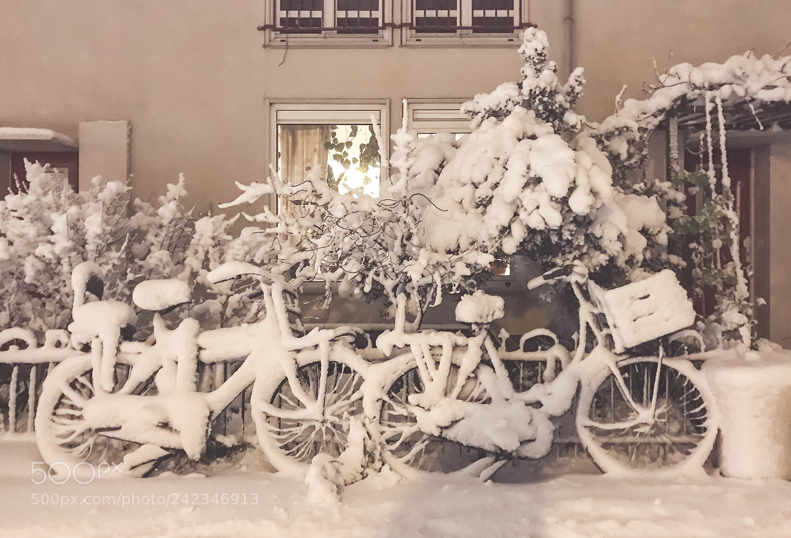 Apple iPhone 7 sample photo. Snow on bikes in photography