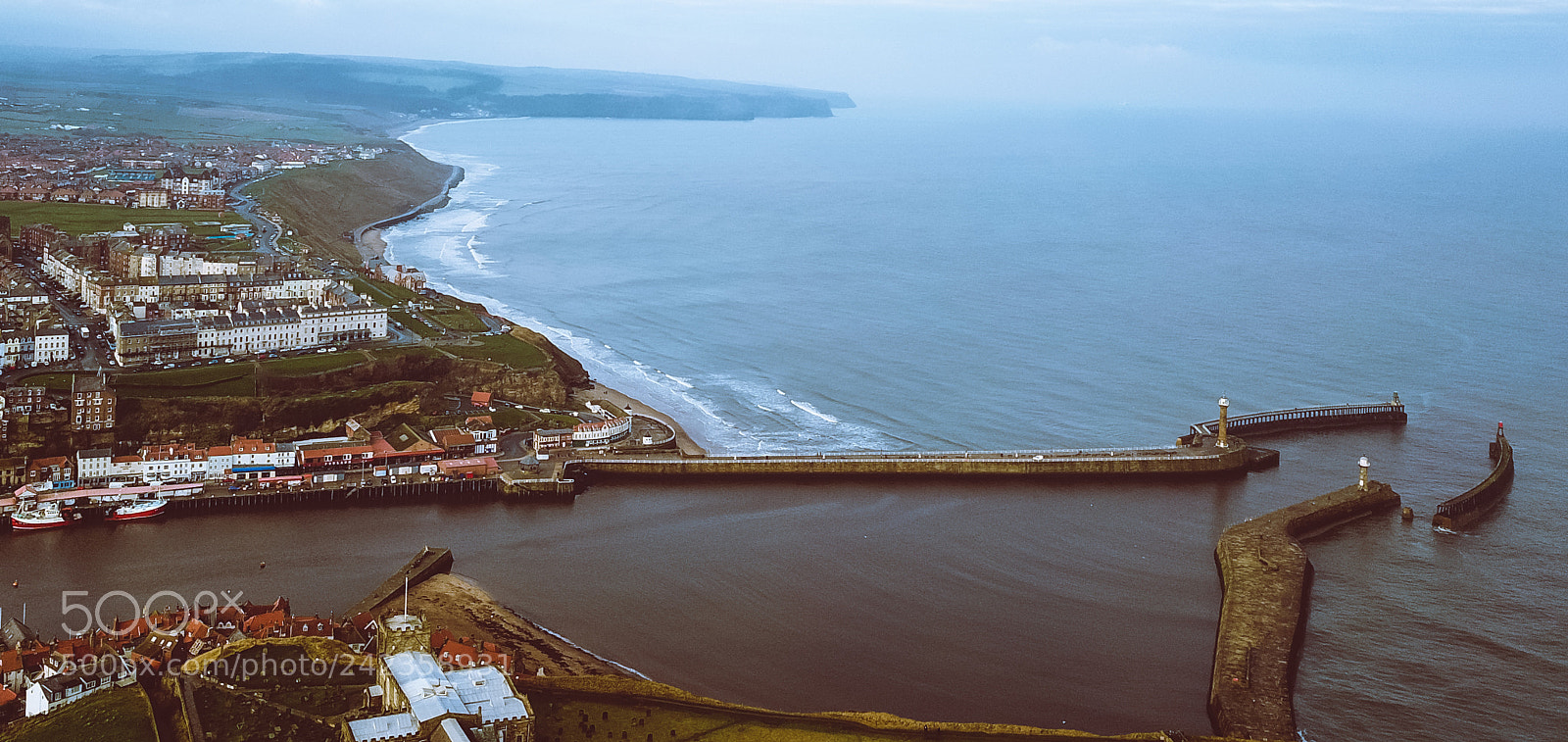 DJI FC220 sample photo. Whitby harbour landscape shot photography