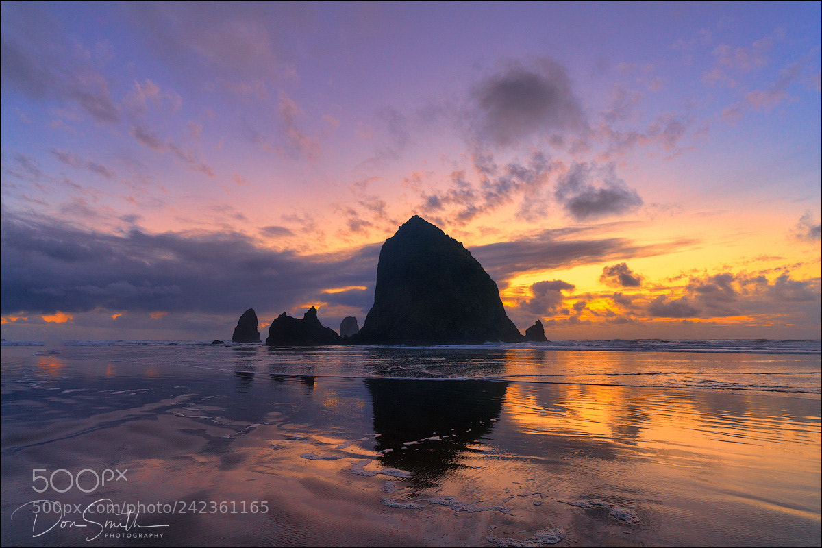 Sony a7R III sample photo. Haystack rock and dusk photography