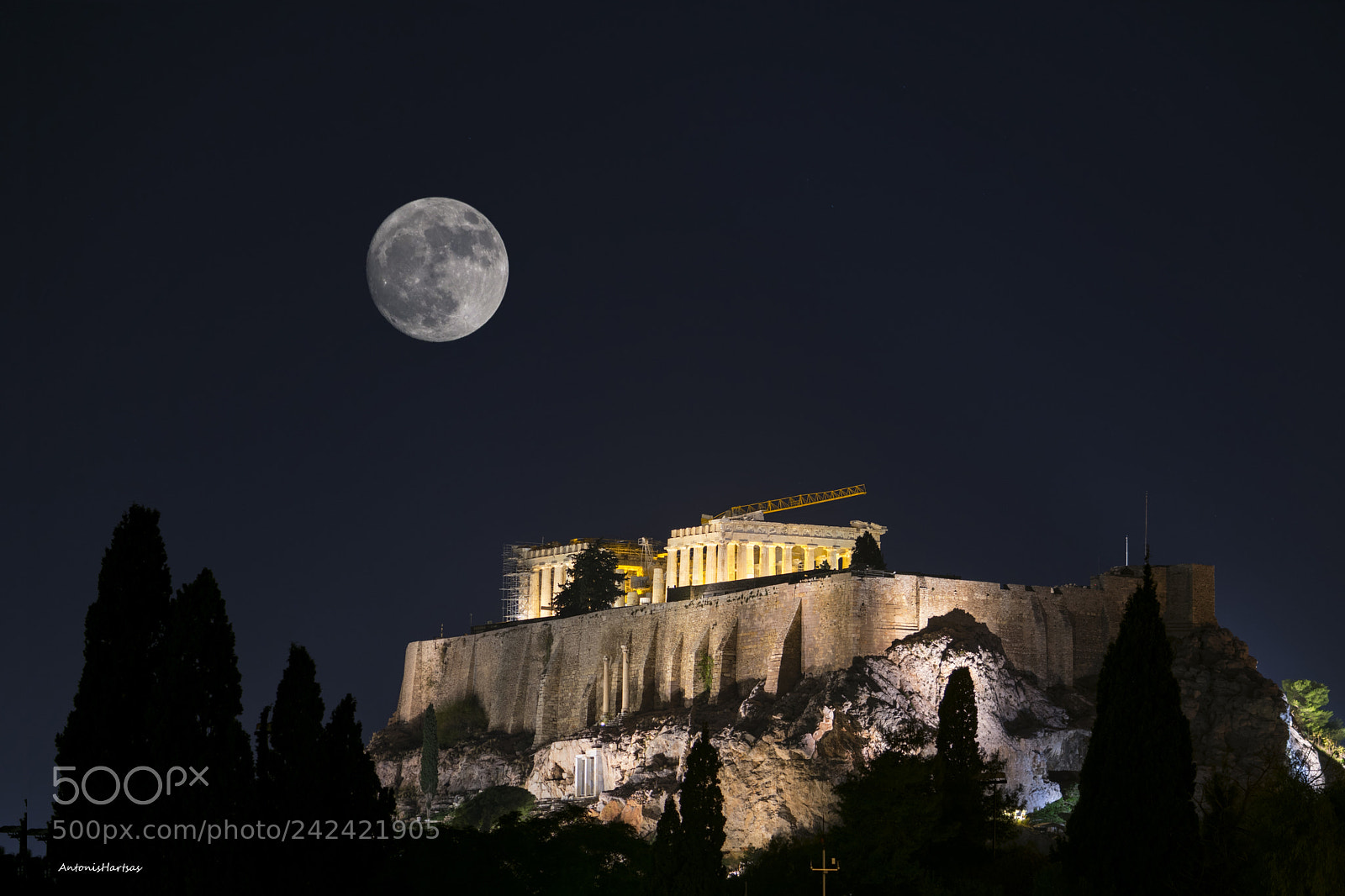 Nikon D3400 sample photo. Acropolis night moon photography