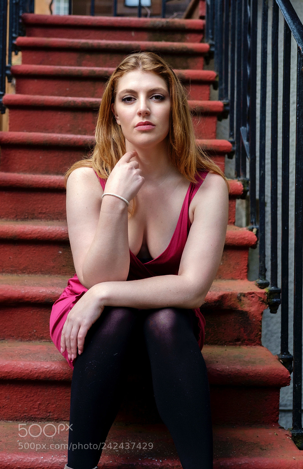 Fujifilm X-Pro1 sample photo. Redhead red steps photography