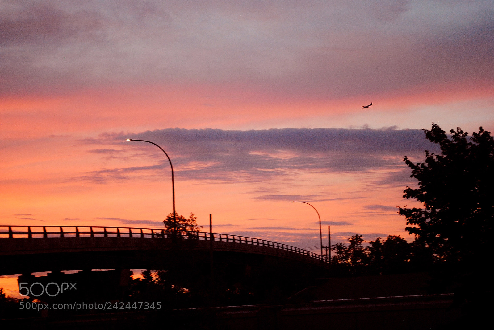 Nikon D3000 sample photo. Bridge sunset with airplane photography