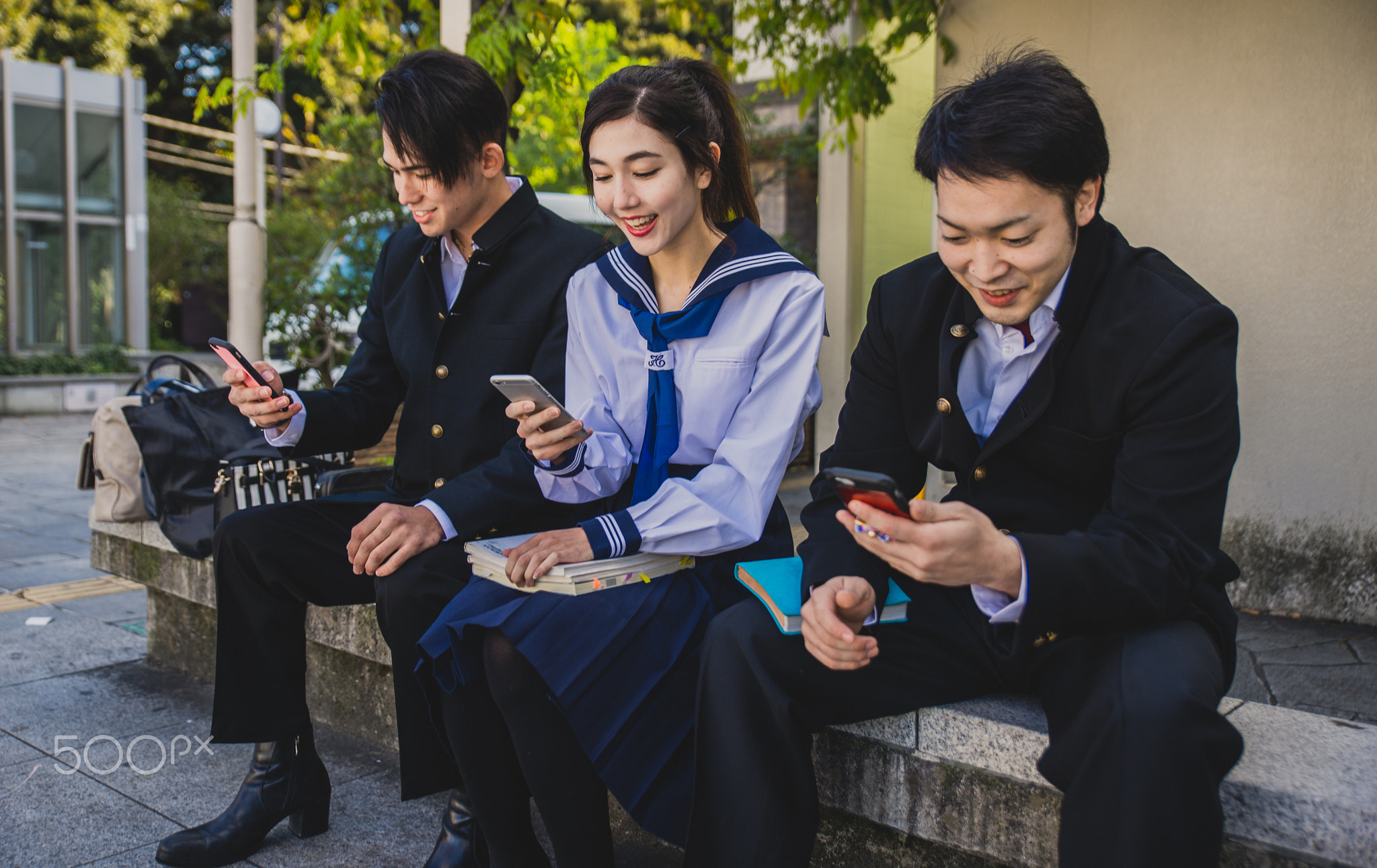 Group of japanese teenagers, lifestyle moments in a school day