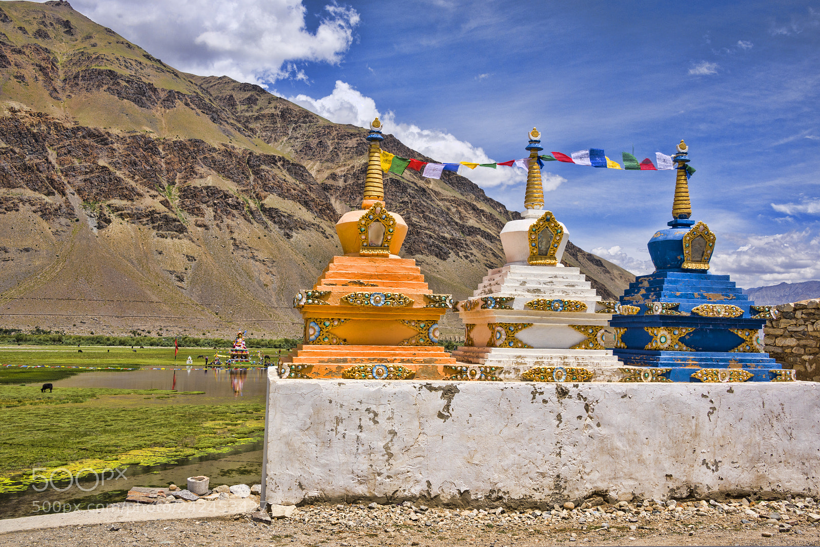 Nikon D810 sample photo. Three colourful buddhist stupas photography