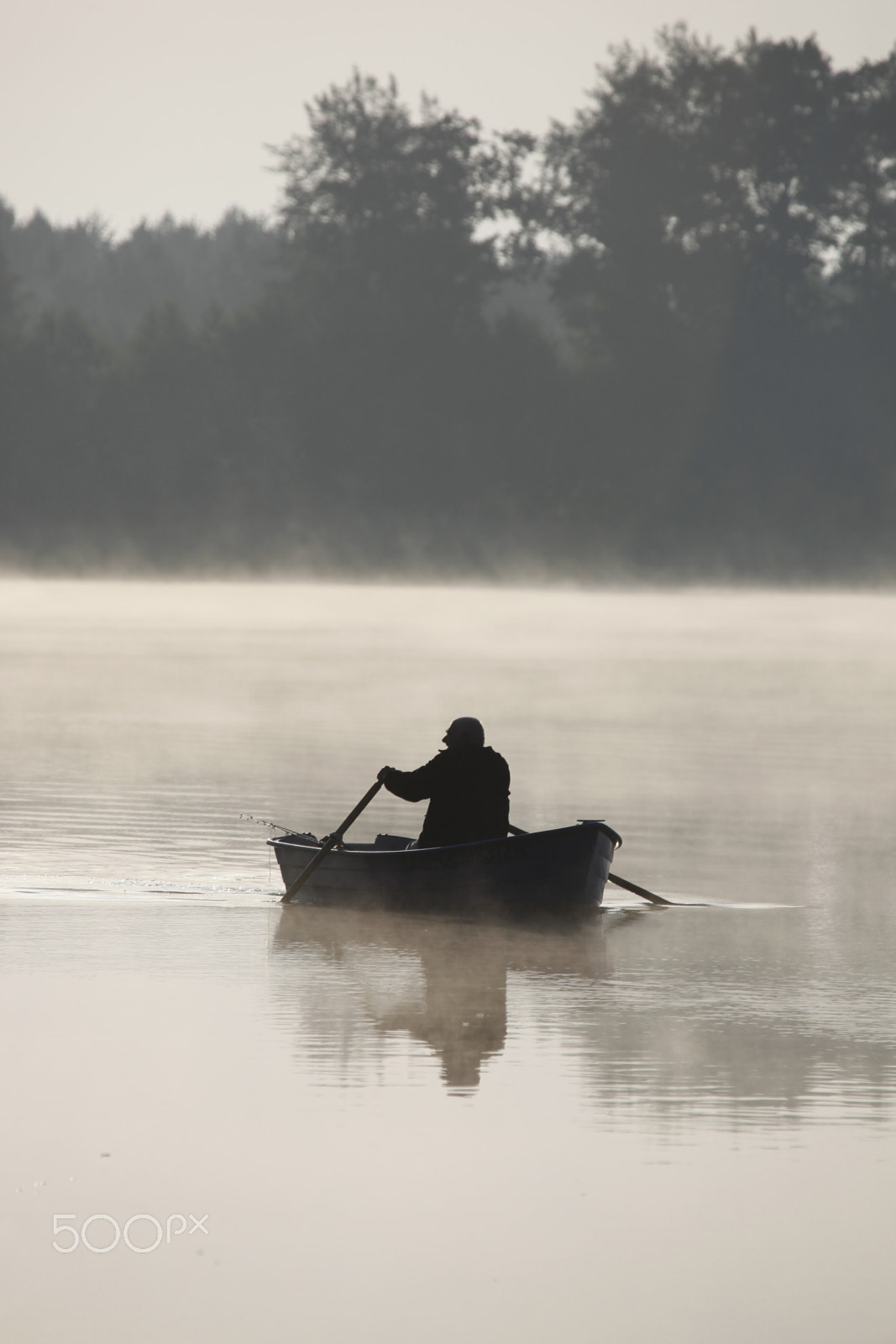 Canon EOS 5D Mark II + Canon EF 100-400mm F4.5-5.6L IS USM sample photo. Man rowing in the mist photography