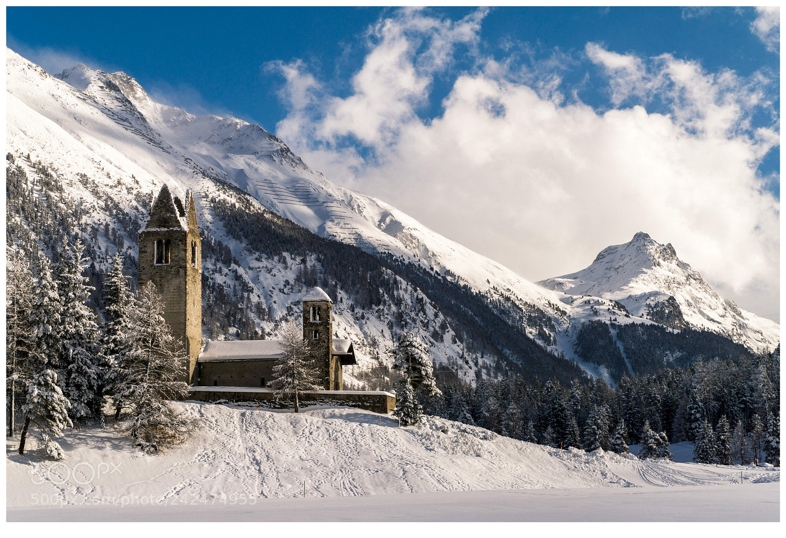 Sony a6000 sample photo. Church in celerina winter photography