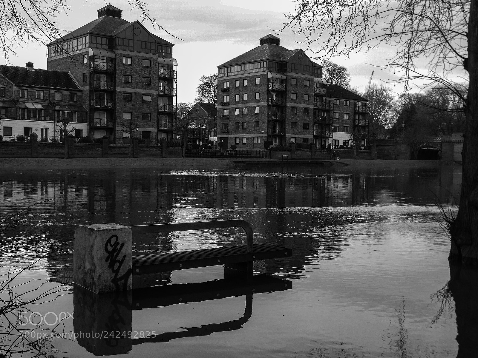 Sony Cyber-shot DSC-HX300 sample photo. Flooded park bench photography