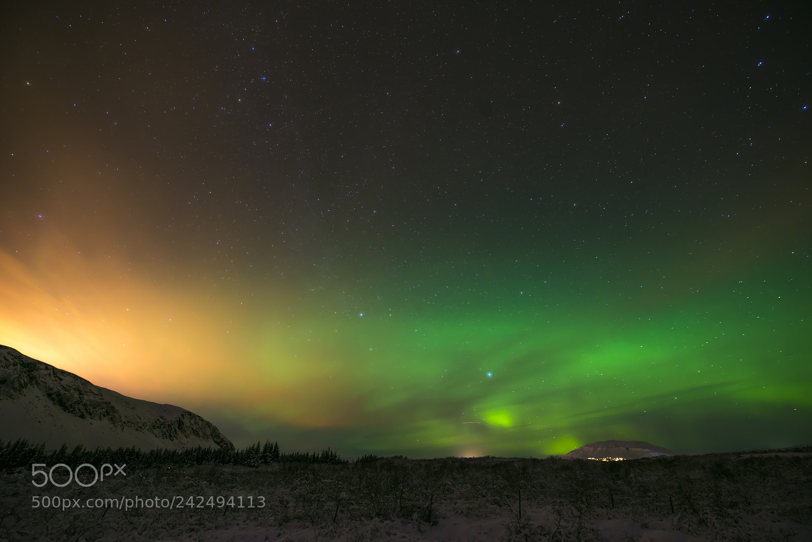 Nikon D800E sample photo. Norther light with city photography