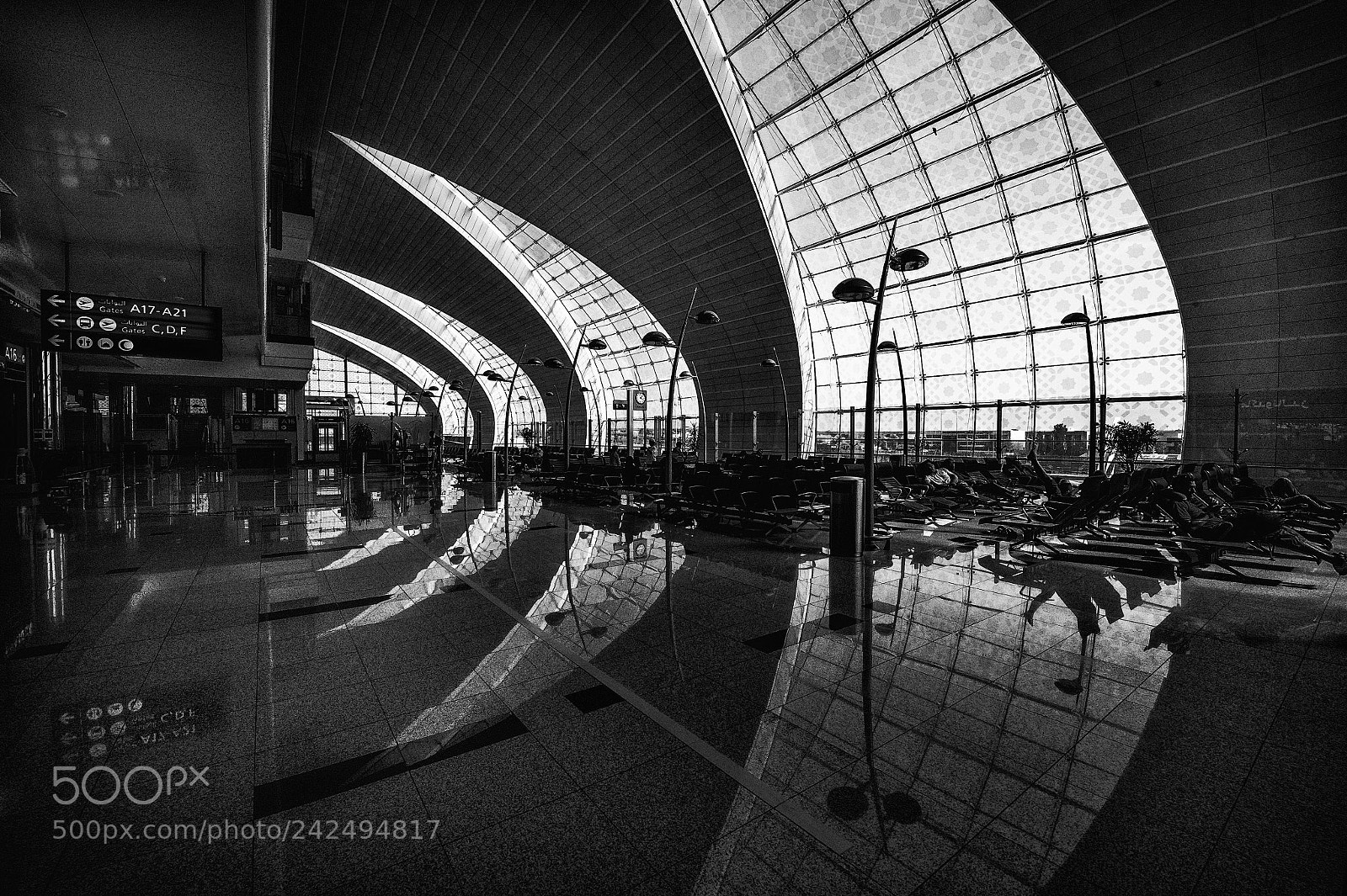 Nikon D4 sample photo. Airport mirrors bw photography