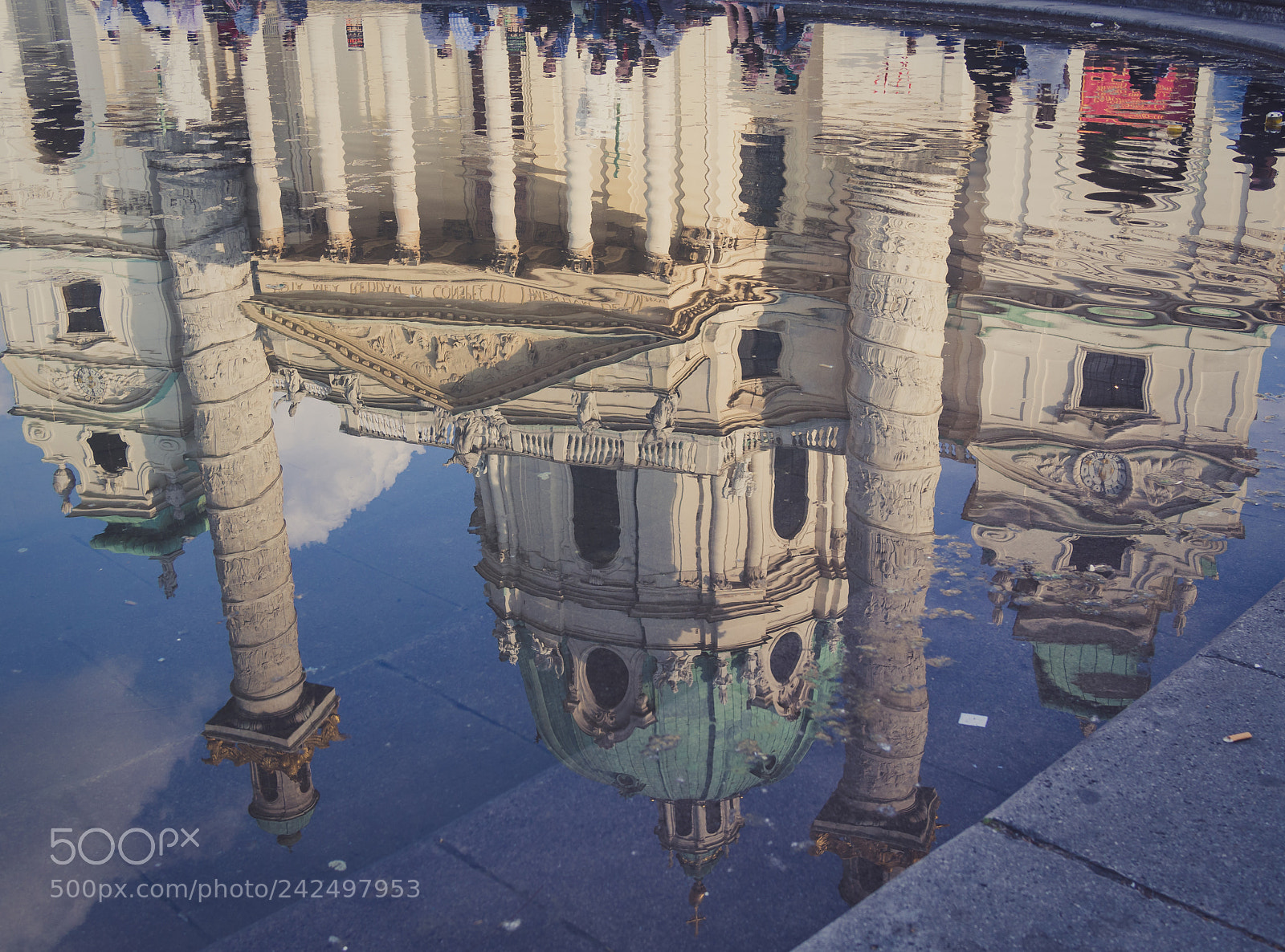 Olympus OM-D E-M5 sample photo. Reflection of karlskirche in photography