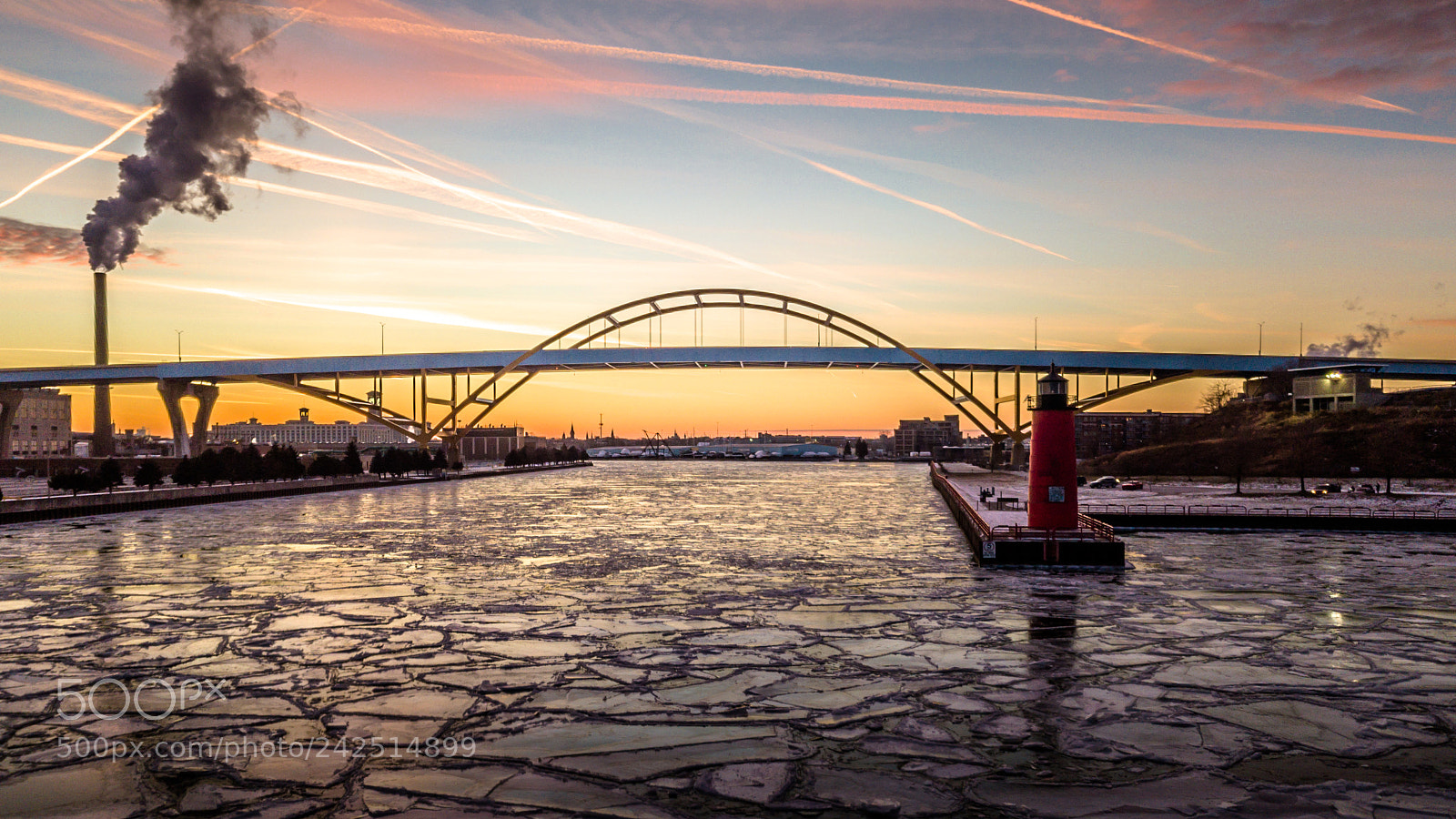 DJI FC220 sample photo. Icy river sunset photography