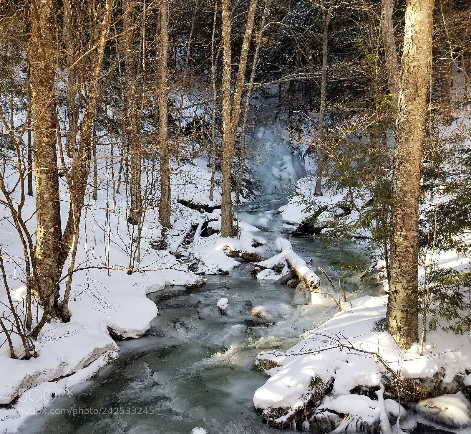 Samsung Galaxy S8 sample photo. Icy vermont stream photography