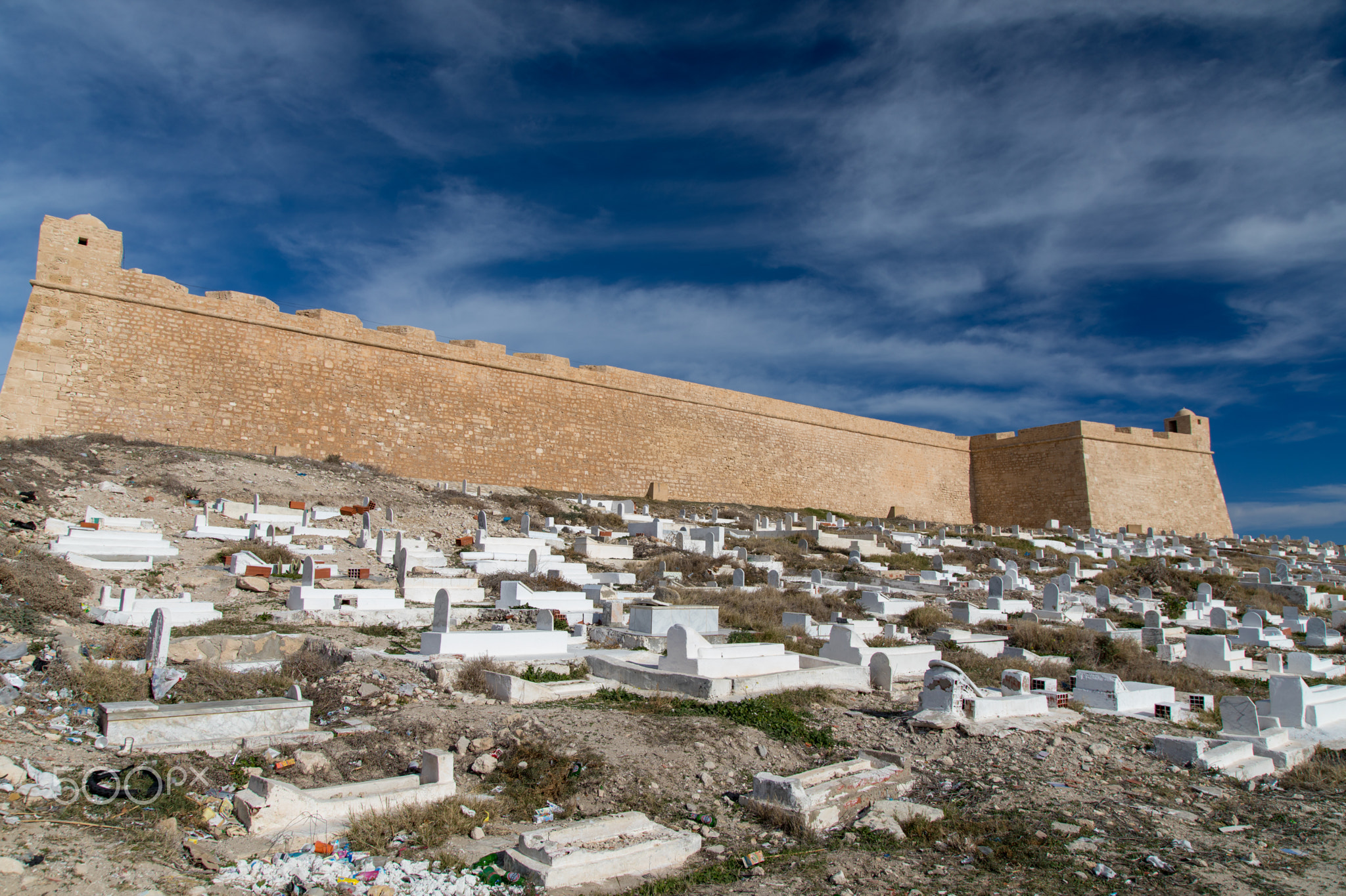 The Exterior Wall of Ottoman Fort - with the Mahdia Historic Cemetary