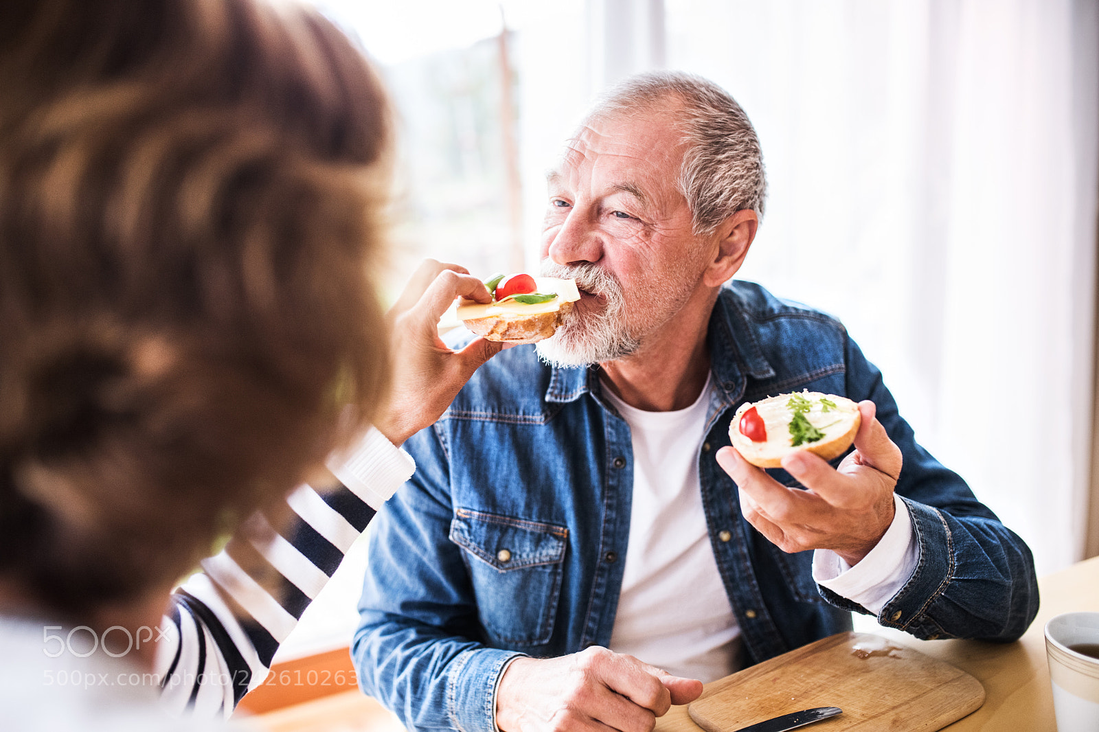 Nikon D5 sample photo. Senior couple eating breakfast photography