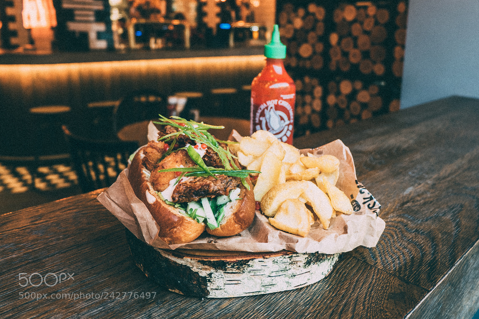 Fujifilm X-A2 sample photo. Sriracha chicken sandwich photography