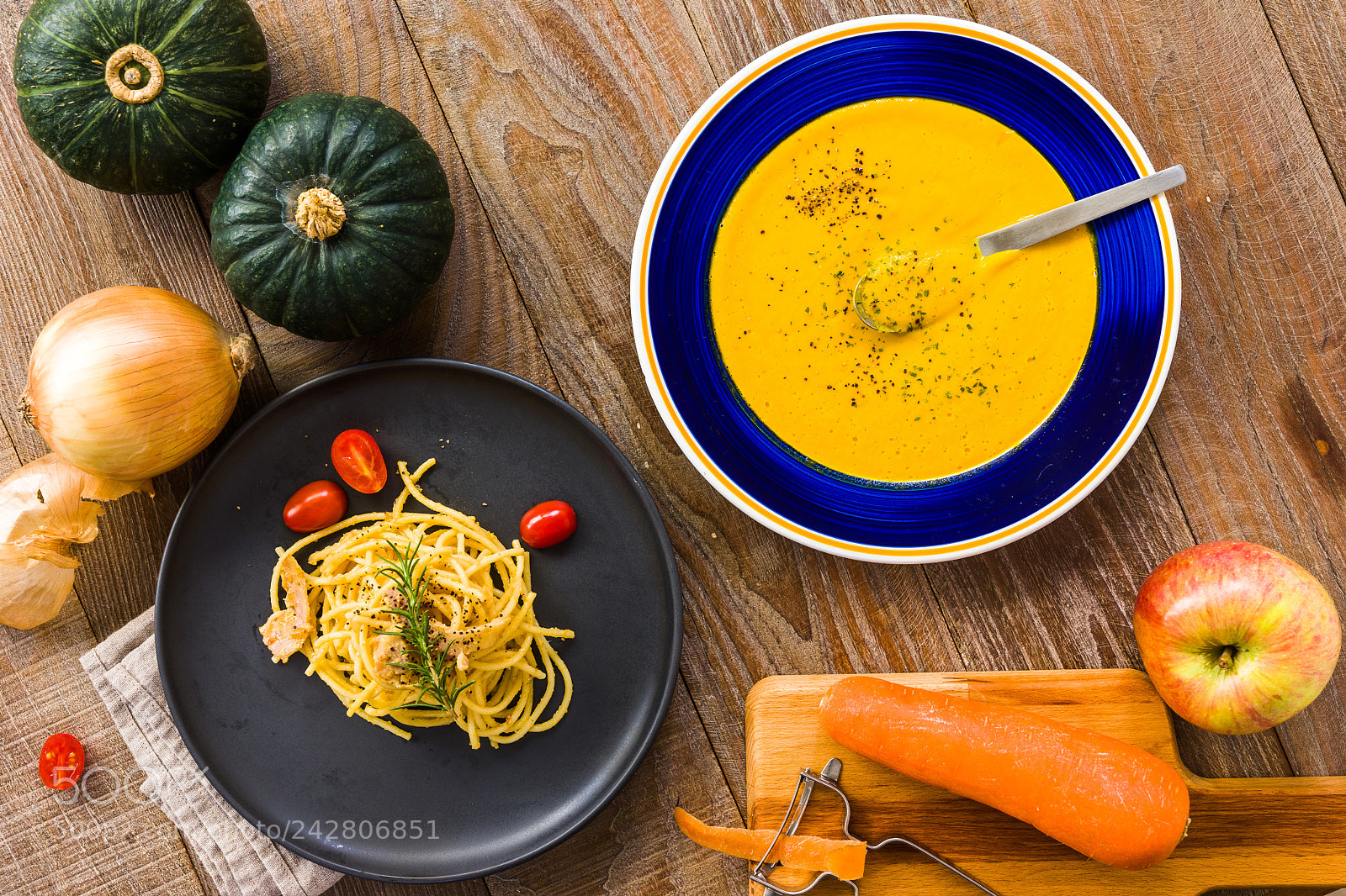 Sony a7 II sample photo. Pumpkin soup and pasta photography