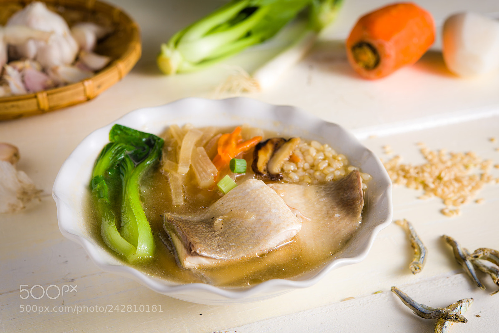 Nikon D810 sample photo. Rice soup topped fish photography