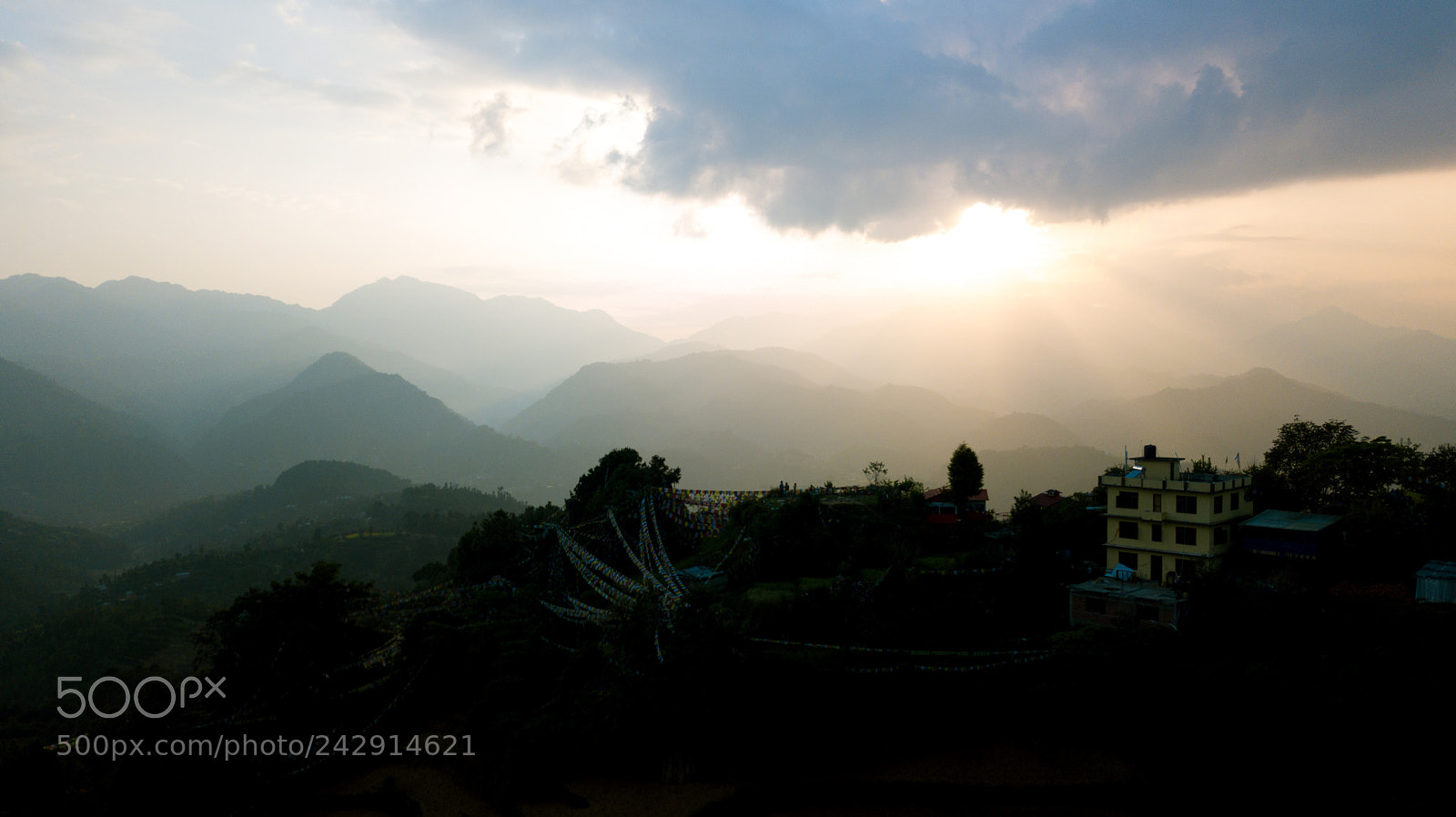 DJI FC220 sample photo. Sunrise above peak in photography