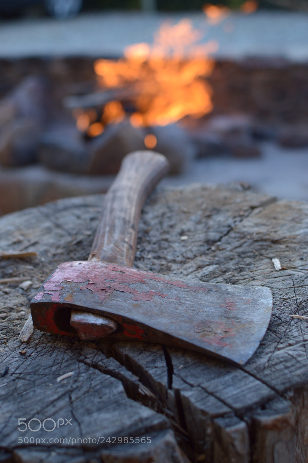 Nikon D3200 + Nikon AF-S DX Nikkor 35mm F1.8G sample photo. Worn axe, old stump photography