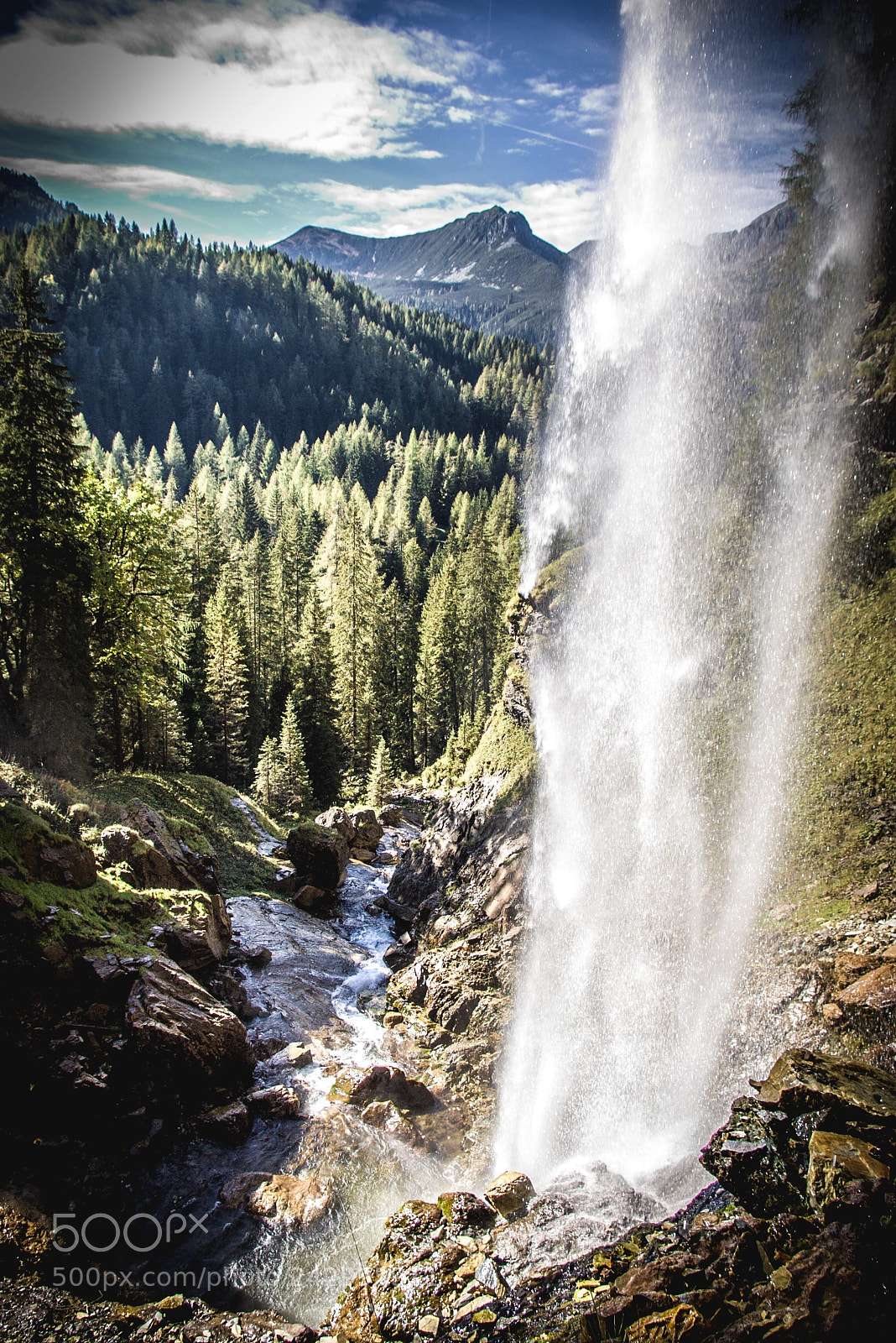 Pentax K100D sample photo. Behind the waterfall photography