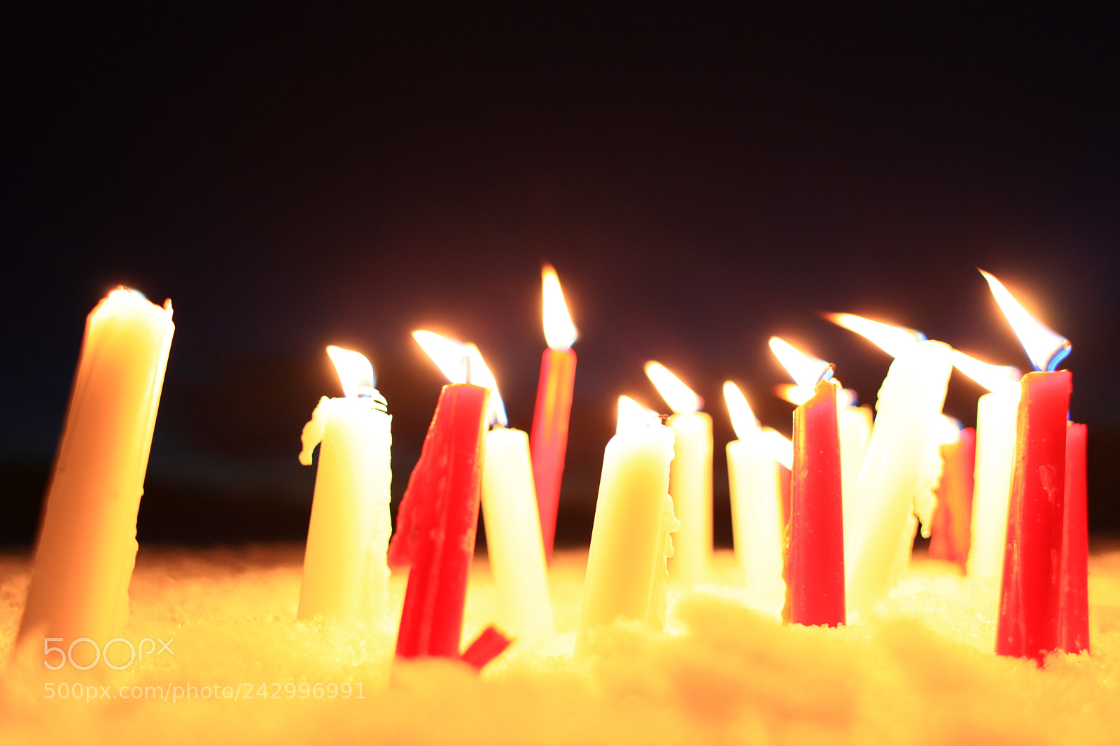 Canon EOS 5D Mark II sample photo. Many candles sticking snow photography