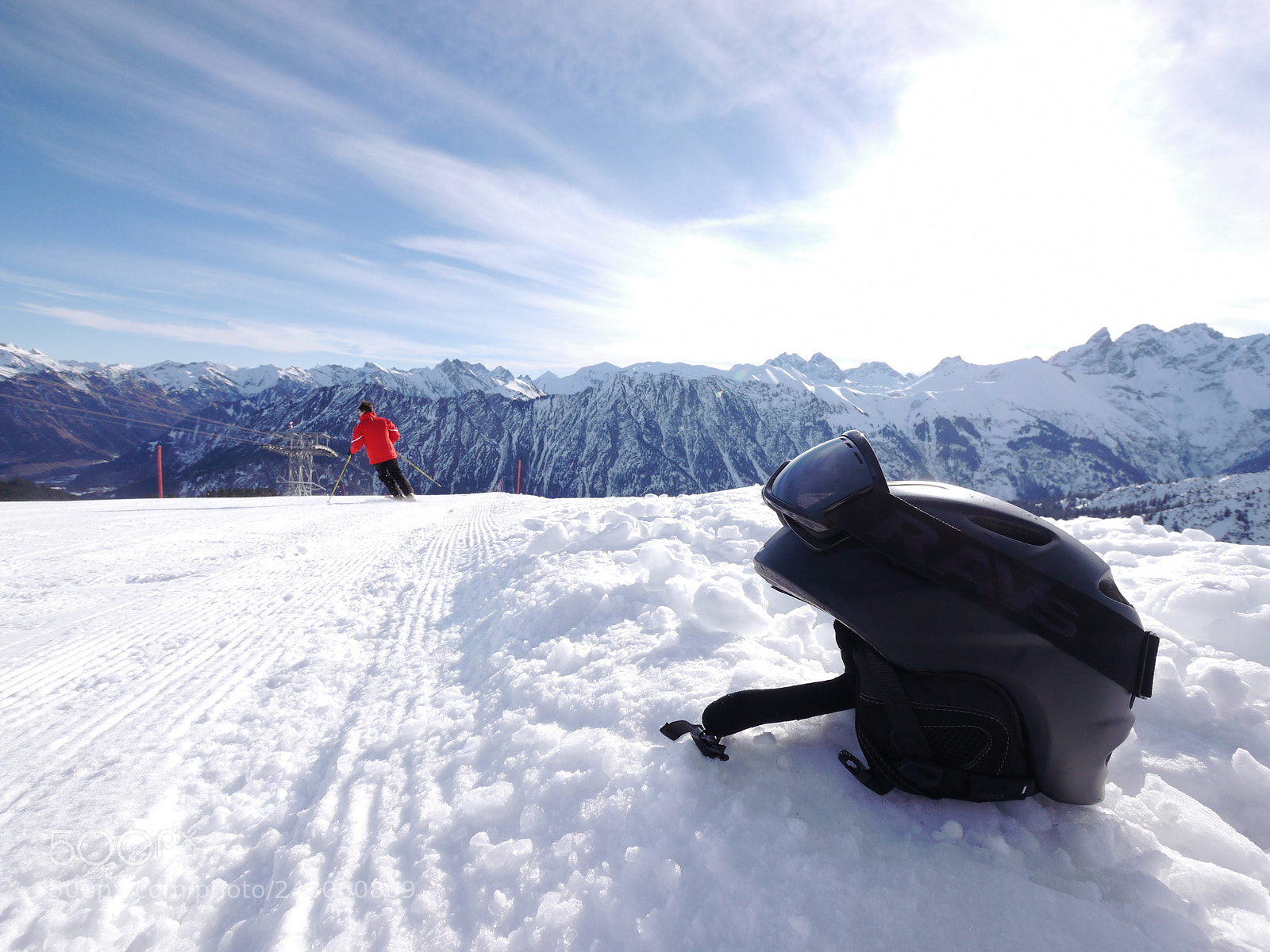 Panasonic Lumix DMC-GH2 sample photo. Black ski helmet slope photography