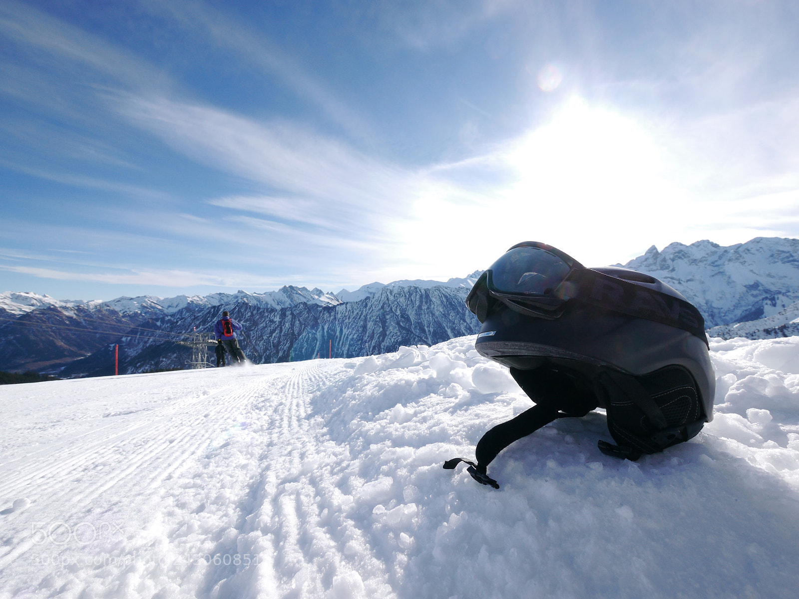 Panasonic Lumix DMC-GH2 sample photo. Black ski helmet slope photography